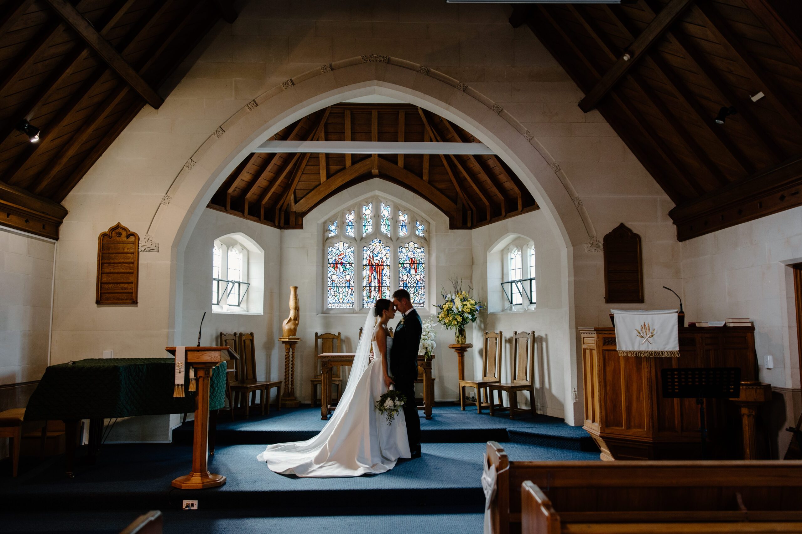 Bride and Groom inside Cashmere Church