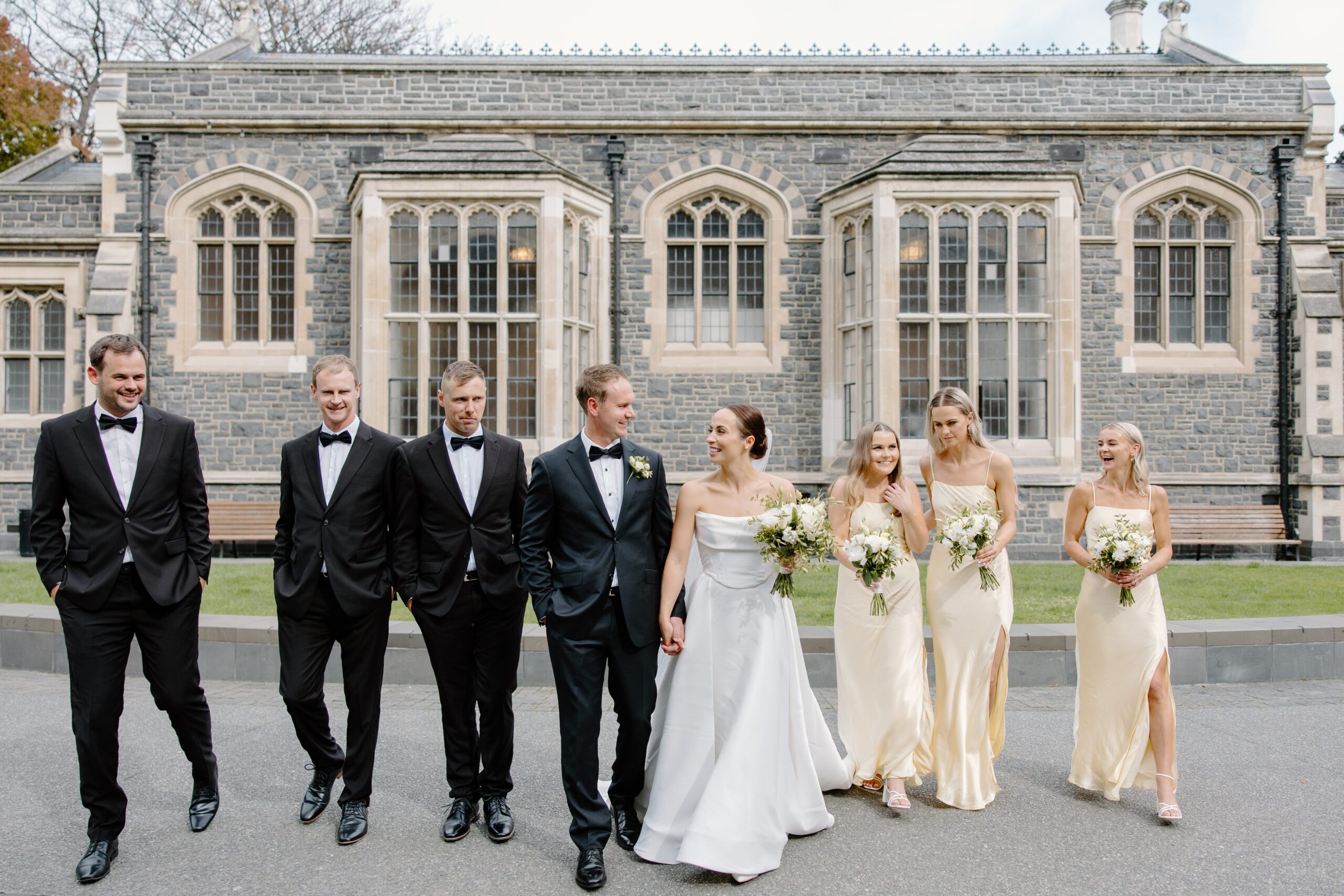 Bridal Party walking around The Arts Centre in Christchurch