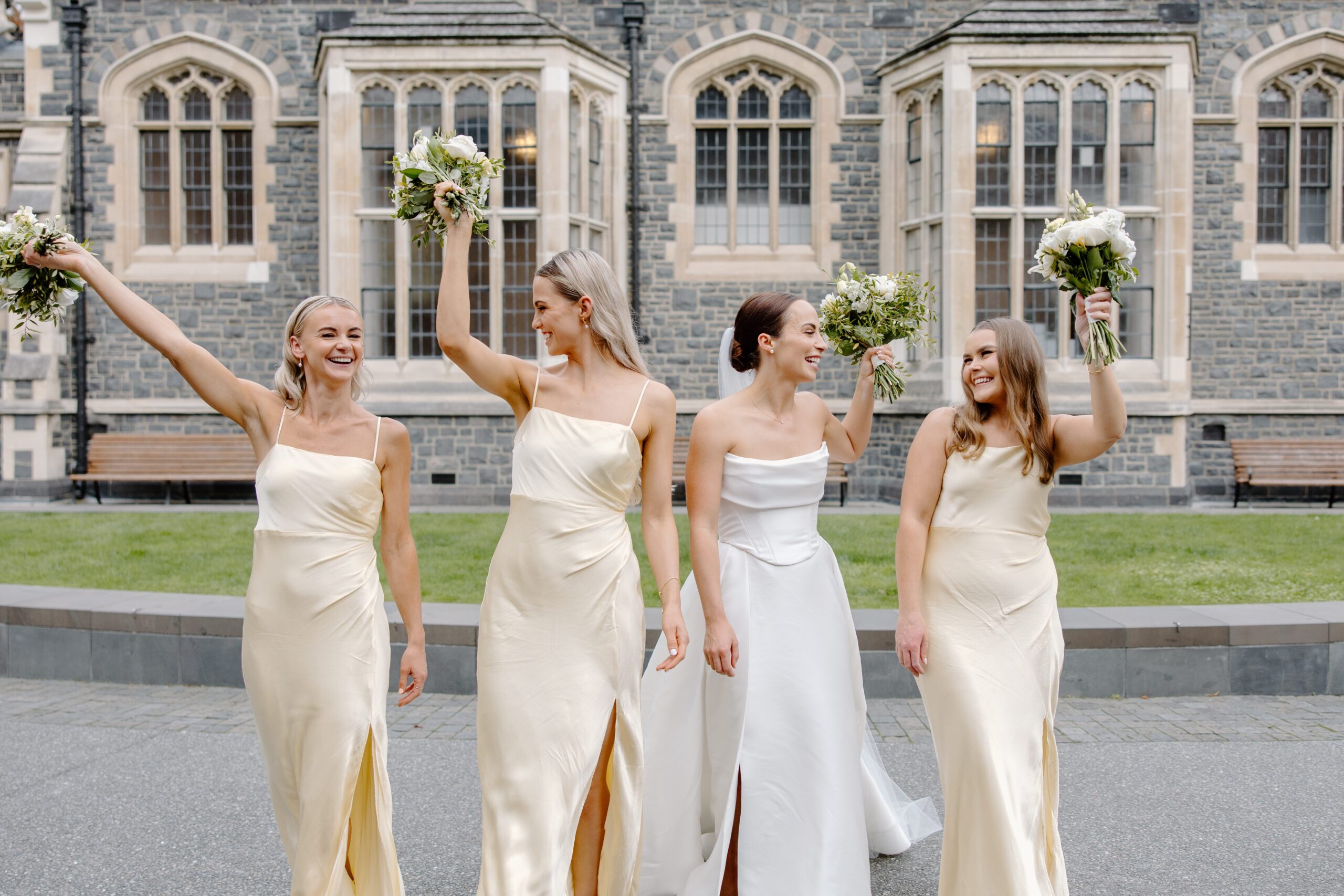 Bridal Party walking around The Arts Centre in Christchurch
