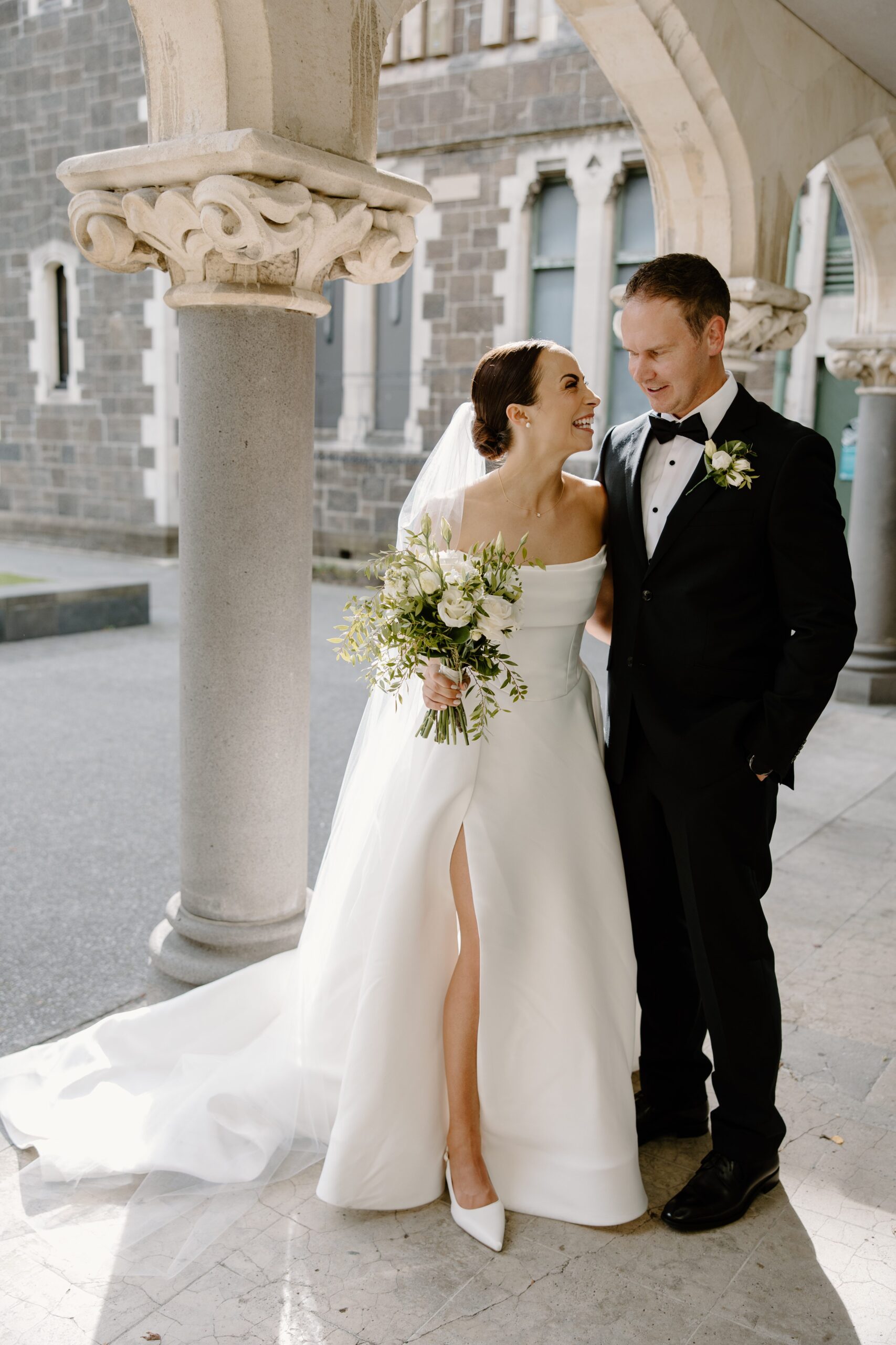 Couple at The Arts Centre Christchurch for wedding photos