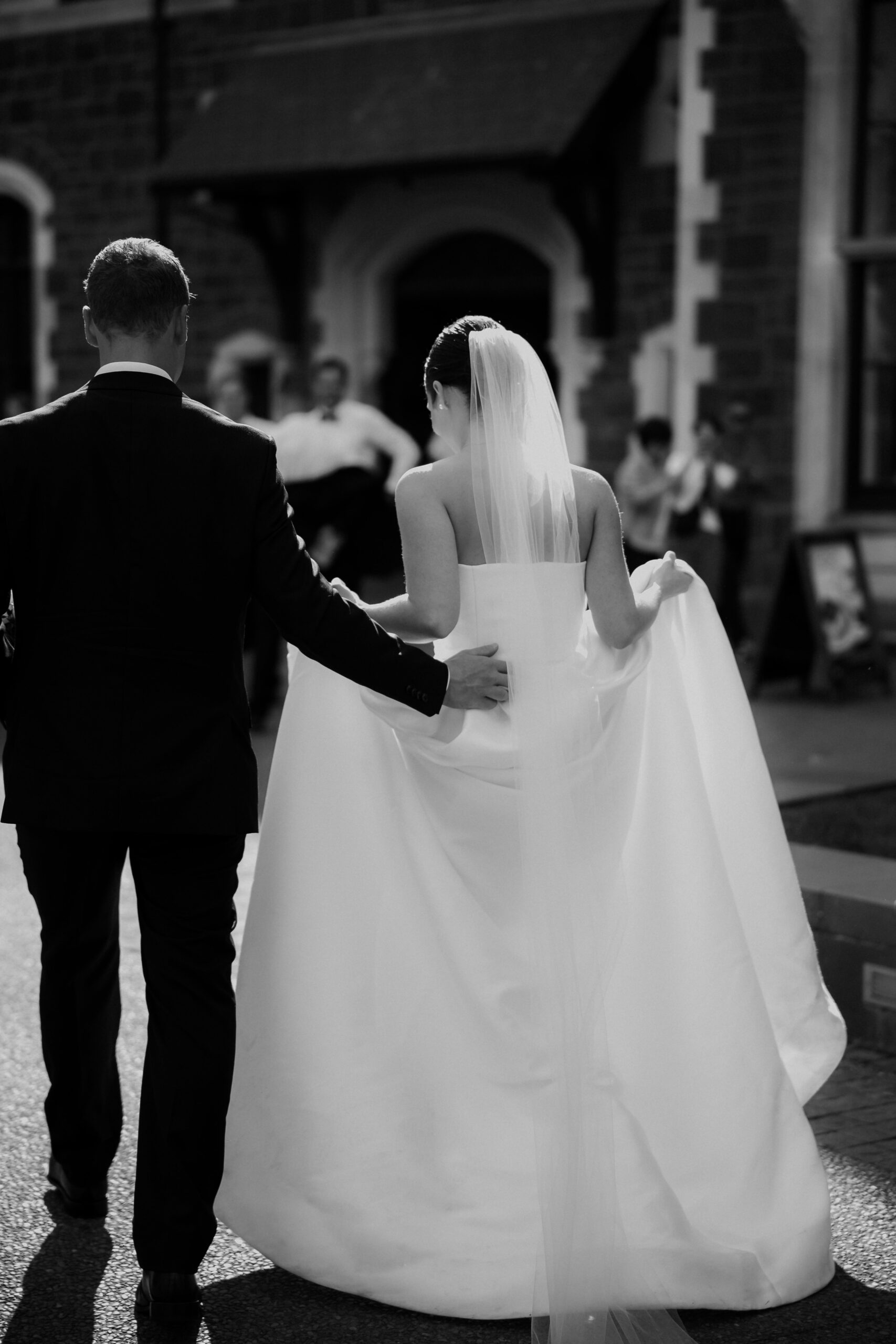 Couple at The Arts Centre Christchurch for wedding photos