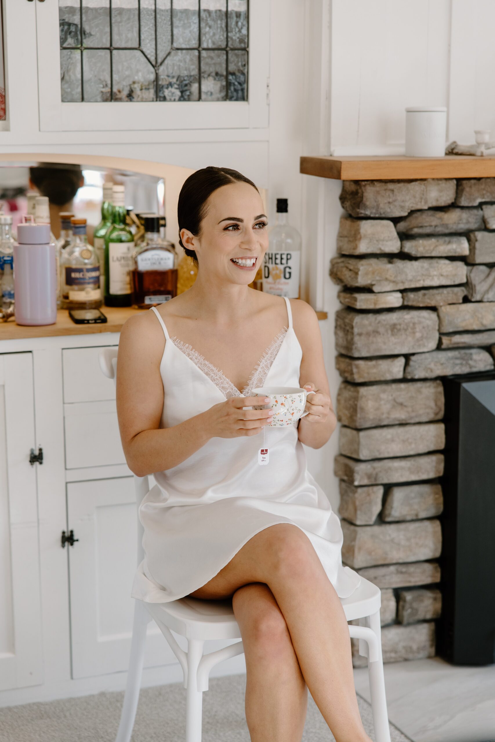 Bride getting ready in pyjamas
